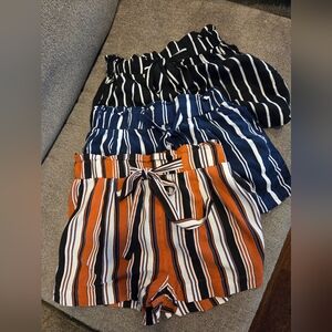 Ambiance Apparel Striped Shorts Size M Tie Waist Casual Lightweight Summer 3pr